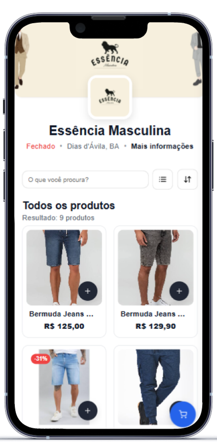 Imagem da tela principal do catálogo de produtos no celular e desktop